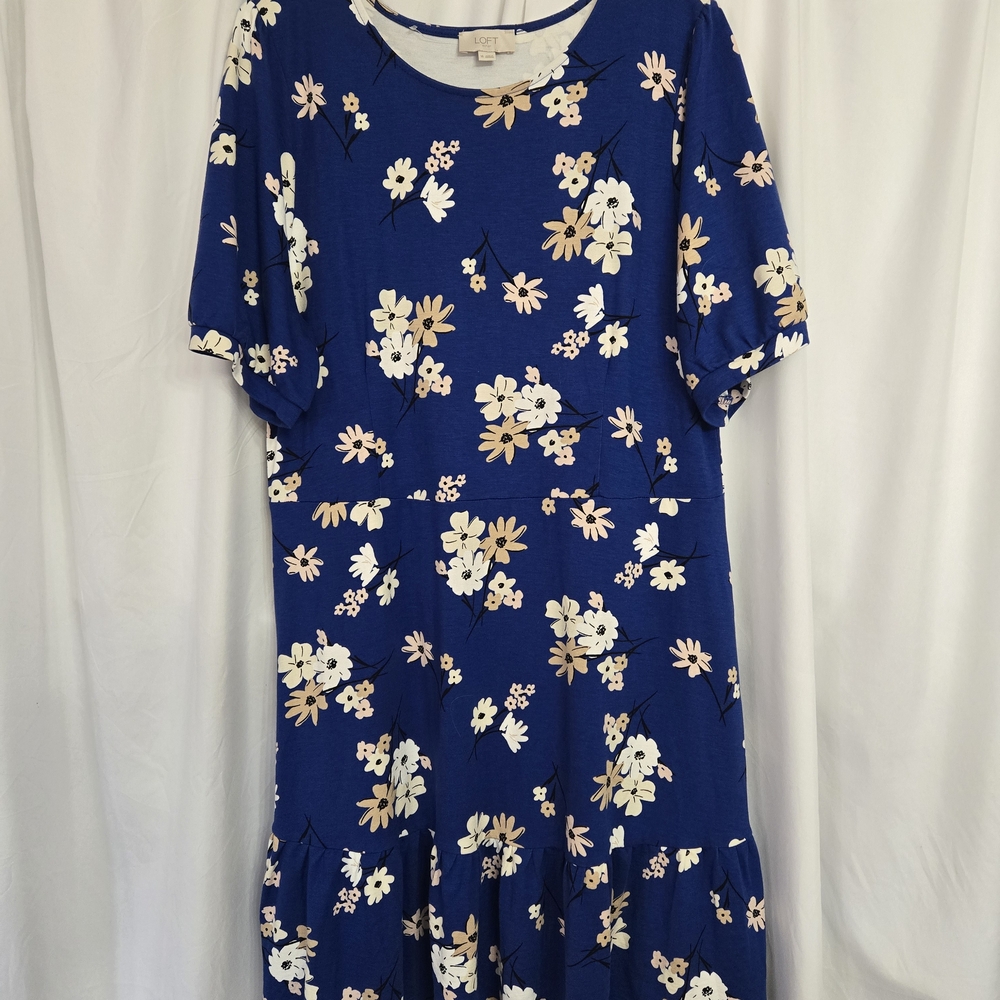 Loft Outlet Blue Floral Flowy Dress Plus Size 16